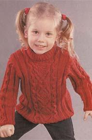 Вязание для детей. Вязаный пуловер с аранами для девочки