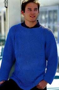 Мужские модели вязания. Пуловер с аранами.