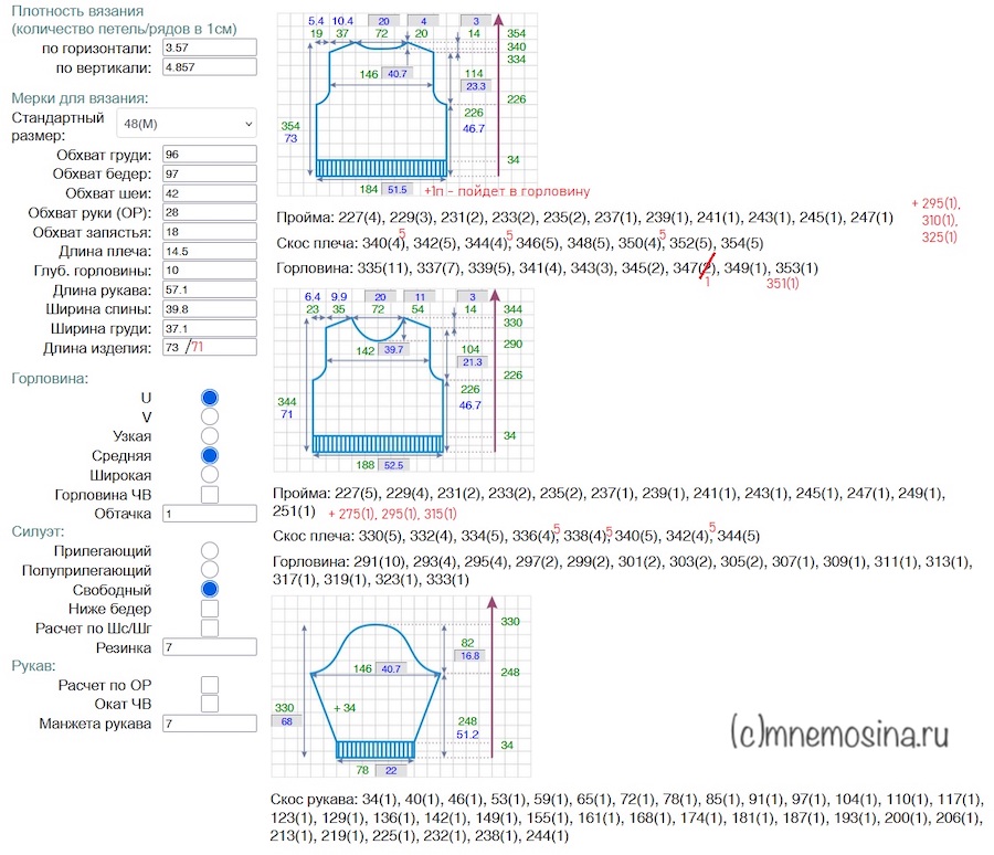 расчет мужского свитера