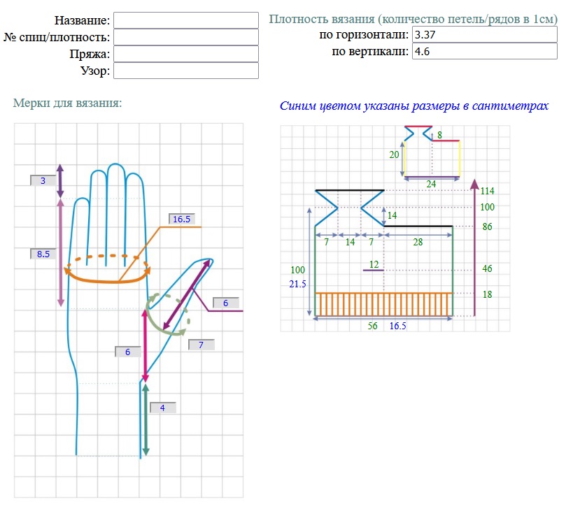 расчет вязаных варежек