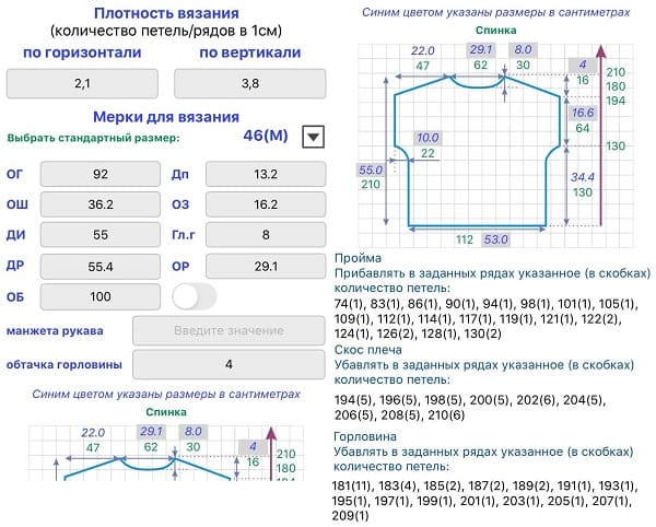 расчет пуловера по выкройке 20