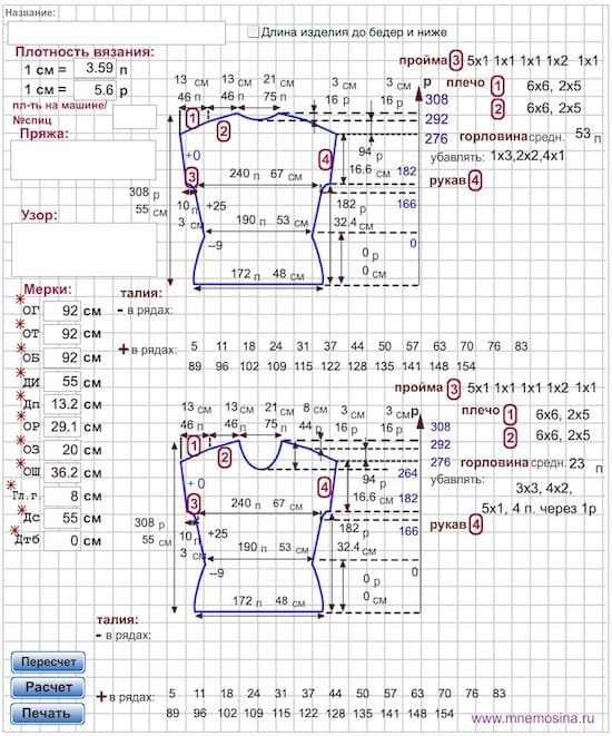 выкройка летней кофточки итоговый расчет
