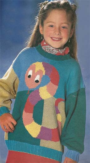 Вязание для детей.  Пуловер с разноцветной змейкой на девочку . Модель для вязания 11.