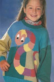 Вязание для детей. Вязаный пуловер с разноцветной змейкой на девочку 