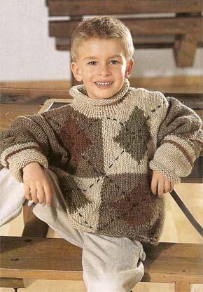 Вязание для детей.  Пуловер с ромбами на мальчика. Модель для вязания 12.