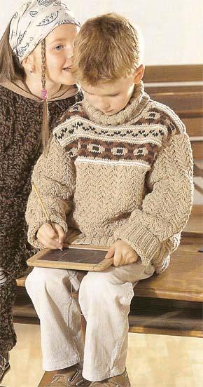 Вязание для детей.  Пуловер с жаккардовой каймой на мальчика. Модель для вязания 13.