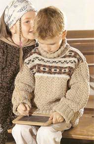 Вязание для детей. Вязаный пуловер с жаккардовой каймой на мальчика. 
