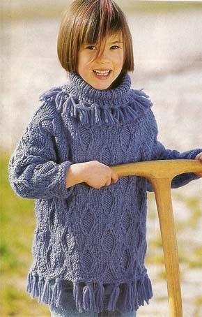 Вязание для детей.  Пуловер  с бахромой на девочку. Модель для вязания 14.