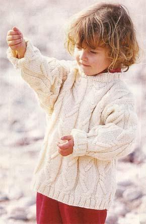 Вязание для детей.  Пуловер с аранами на девочку. Модель для вязания 15.