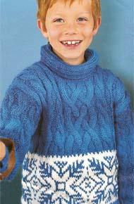 Вязание для детей. Вязаный пуловер с жаккардовой вставкой на мальчика. 