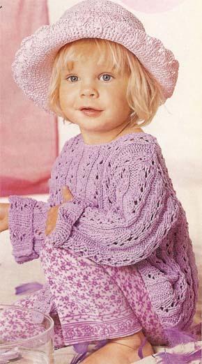 Вязание для детей.  Ажурный пуловер на девочку. Модель для вязания 18.