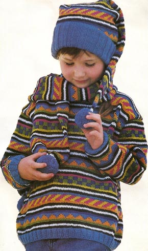 Вязание для детей. Вязаный пуловер с жаккардовой полосой на девочку.