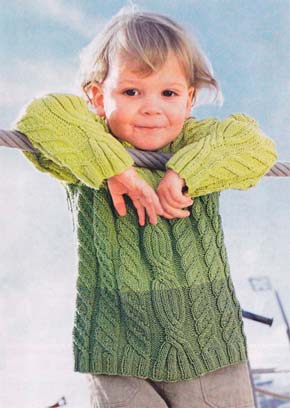 Вязание для детей.  Пуловер с косами на мальчика. Модель для вязания 21.