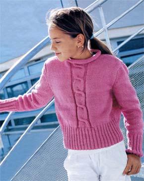 Вязание для детей.  Вязаный пуловер с косой на девочку. Модель для вязания 27.