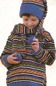 Вязание для детей. Пуловер с жаккардовыми полосами на девочку