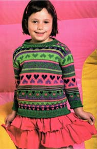 Вязание для детей. Вязаный пуловер с жаккардовыми полосами на девочку