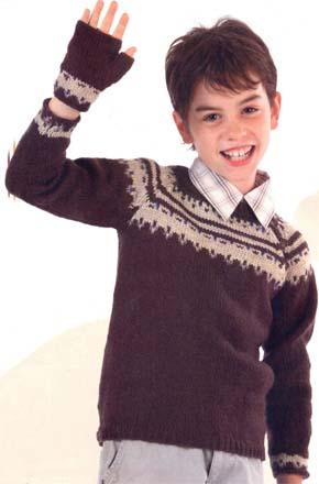 Вязаный пуловер с жаккардовой полосой на мальчика.