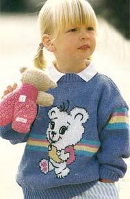 Вязание для детей. Вязаный пуловер с рисунком на девочку.