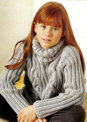 Вязание для детей.  Пуловер резинкой с аранами на девочку. Модель для вязания 9.