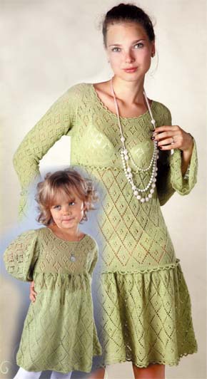 Вязание для всей семьи. Ажурное платье для мамы и дочки. Модель 5
