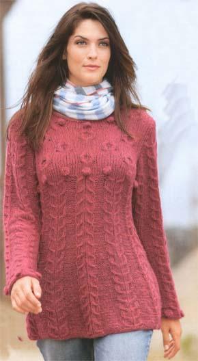 Вязание для женщин.  Пуловер с аранами. Модель 108