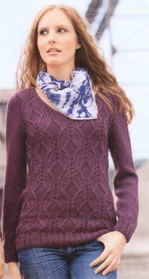 Вязание для женщин.  Пуловер с аранами. Модель 110
