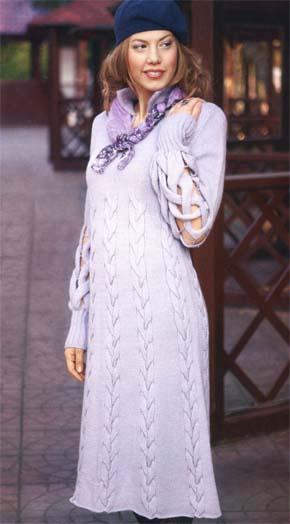 Вязание для женщин. Вязаное платье с косами. Модель 115