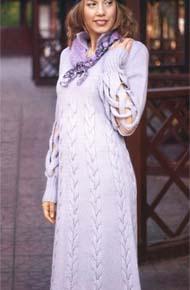 Вязание для женщин. Вязаное платье с косами. 
