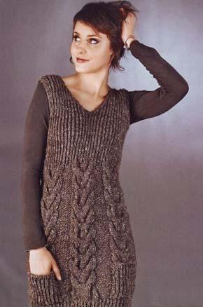Вязание для женщин.  Маленькое вязаное платье с аранами. Модель 138