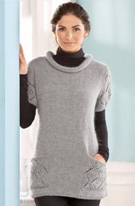 Вязание для женщин.  Вязаный пуловер с ажурными карманами и рукавами