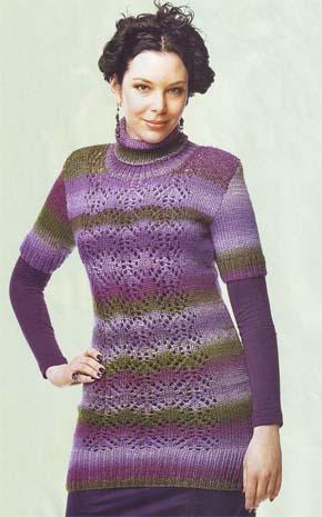 Вязание для женщин.  Вязаный пуловер с коротким рукавом. Модель 92