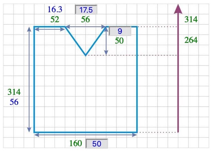 расчет переда изделия с прямым рукавом v горловиной