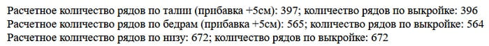 расчетное и фактическое количество рядов в юбке