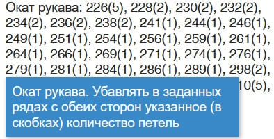 убавление петель оката втачного рукава