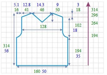 выкройка переда изделия с втачным рукавом и V-горловиной