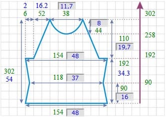 выкройка переда джемпера с рукавом реглан
