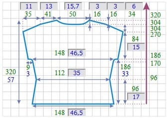 выкройка спинки футболки с цельновязанным рукавом
