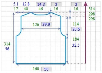 выкройка спинки вязаного кардигана