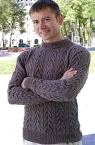 Мужские модели вязания. Пуловер с аранами