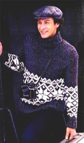 Вязание для мужчин. Пуловер с жаккардовой каймой.