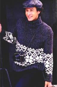 Мужские модели вязания. Пуловер с жаккардовой каймой