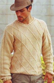 Мужские модели вязания. Пуловер с ромбами