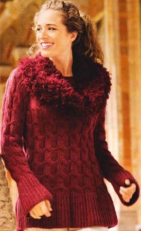 Вязание для женщин. Пуловер с косами. Модель 123
