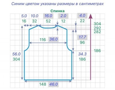 расчет спинки изделия с втачным рукавом