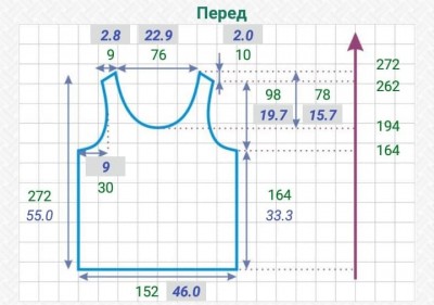 расчет переда в выкройке прямой майки борцовки