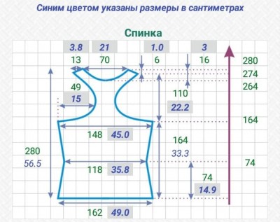 расчет спинки в выкройке приталенной майки борцовки