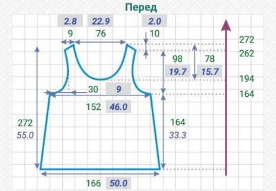 расчет переда в выкройке расширенной майки борцовки